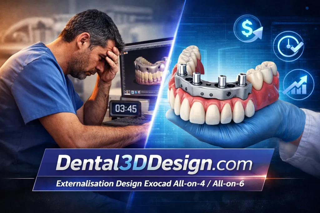 Externalisation design Exocad All-on-4 All-on-6 – modélisation implantaire Dental3DDesign
